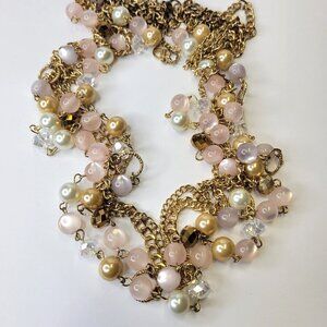 Pink and Gold Bead Multistrand Long Necklace -38" Necklace